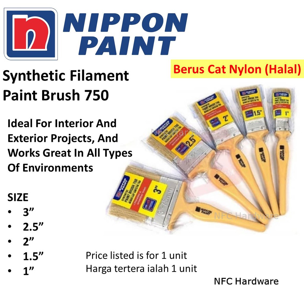 NIPPON PAINT Synthetic Filament Paint Brush 750 (Berus Cat Nylon) Shopee Malaysia