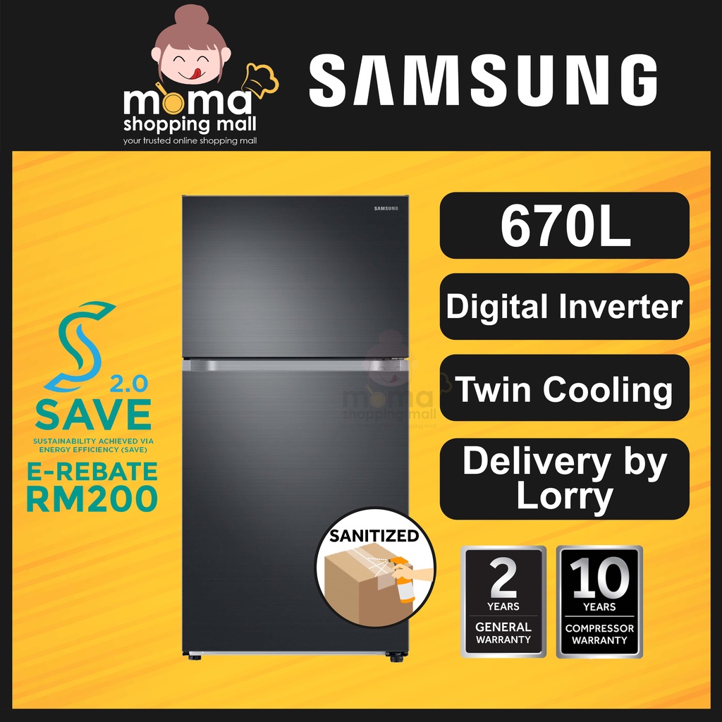 Samsung 2 door Inverter Refrigerator/Peti Sejuk 670L Top Mount Freezer