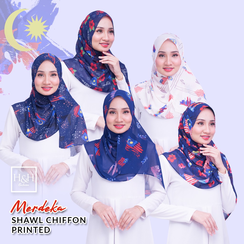 🎀merdeka 2021 🎀 Merdeka Printed Shawl Chiffon 