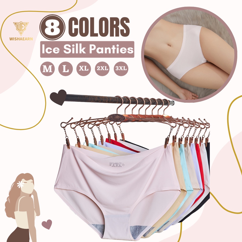 Ready Stock (M-XXXL) Ice Silk Seamless Underwear Middle Waist Panties Women  Clothing Seluar Dalam Wanita