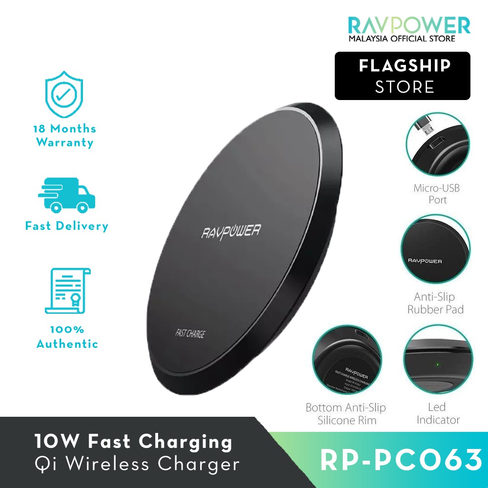 Barn uddannelse rester RAVPower Fast Charge Standard Qi Wireless Charging Pad (10W) RP-PC063 |  Shopee Malaysia