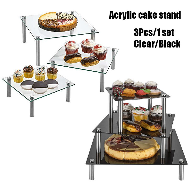 3 Tier Square Tempered acrylic Display Stand 8, 10, 13 Inch for Cake ...