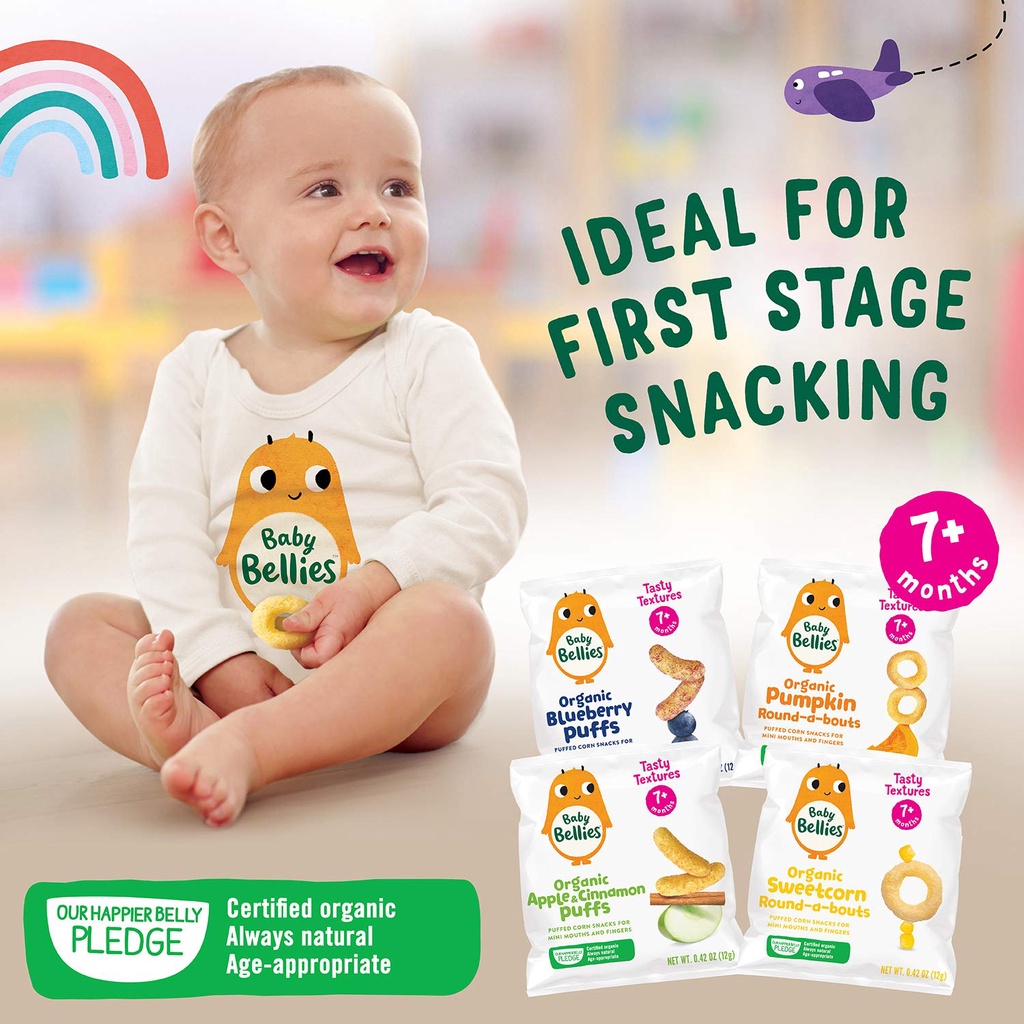 Organic Baby Puffs 12g LITTLE BELLIES for 7m+ Teething Puff for finger