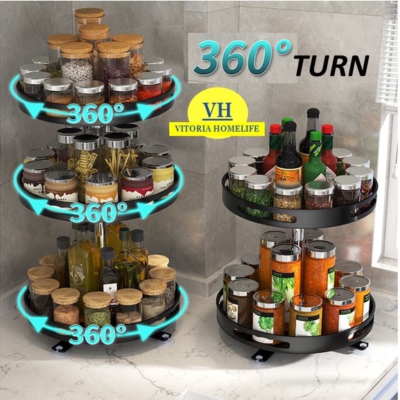 360 Rotating Spice Rack Rak Dapur Rotating Rack Seasoning Rack Rak ...