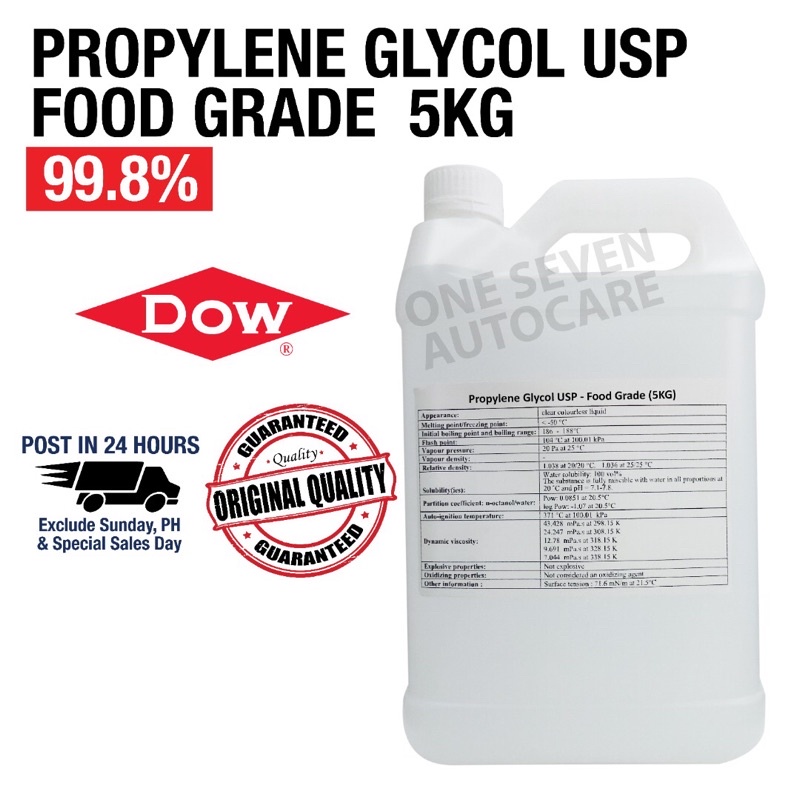 Propylene Glycol PG Food Grade USP Halal Kosher Cosmetics Skincare 5KG