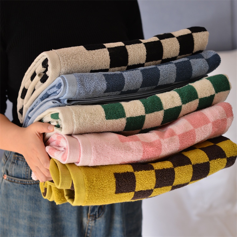 Classic Checkered Bath Towel Face Towel Cotton Absorbent Soft Home ...