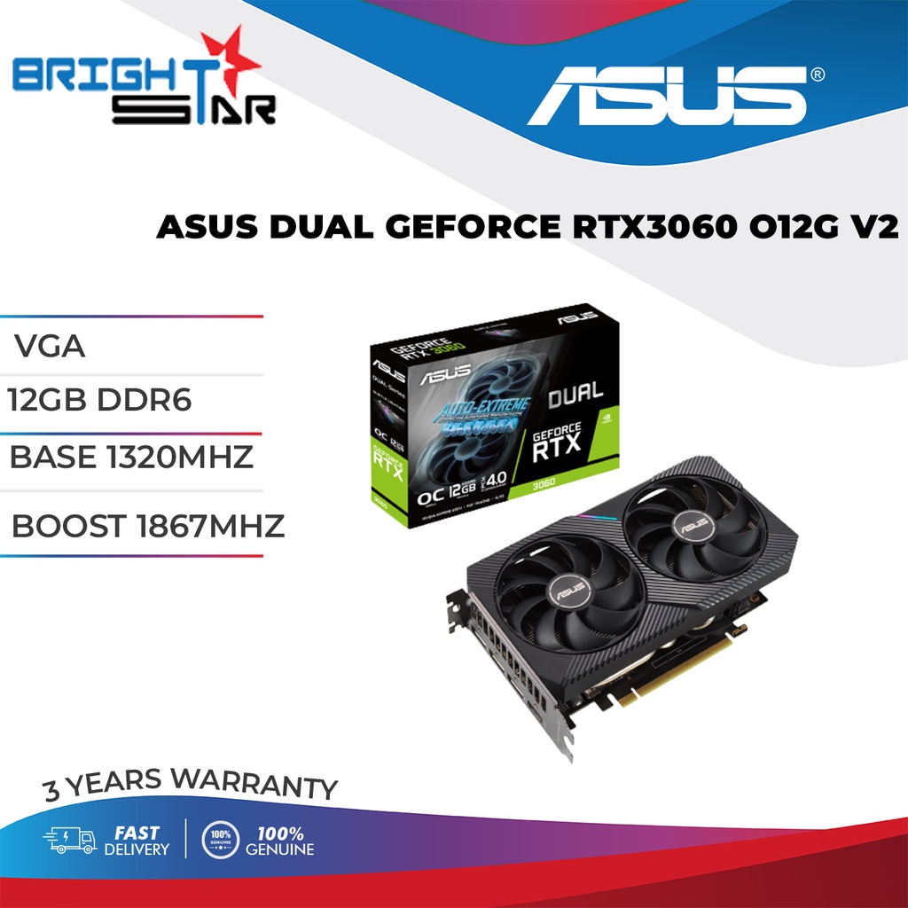 Graphic Card ASUS DUAL GEFORCE RTX3060 O12G V2 / 12GB DDR6 / BASE ...