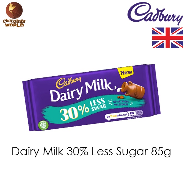 Cadbury UK Dairy Milk 30 Less Sugar Chocolate Bar 85g (Made in UK
