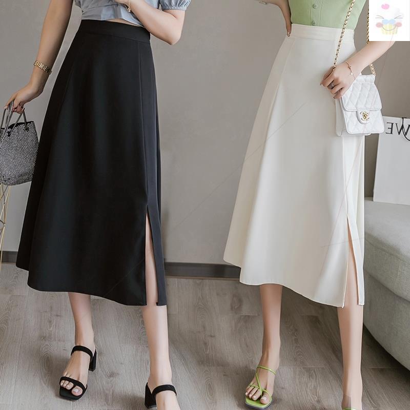 Women High Waist A-line Skirt Mid Office Lady Long Skirts Plus