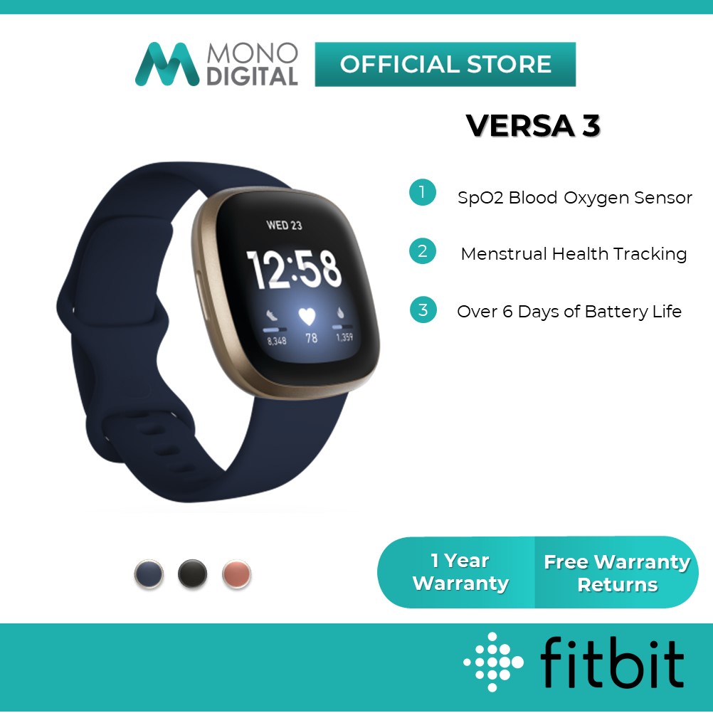 Fitbit Versa 3 Smart Watch Fitness Heart Rate Tracker Waterproof ...