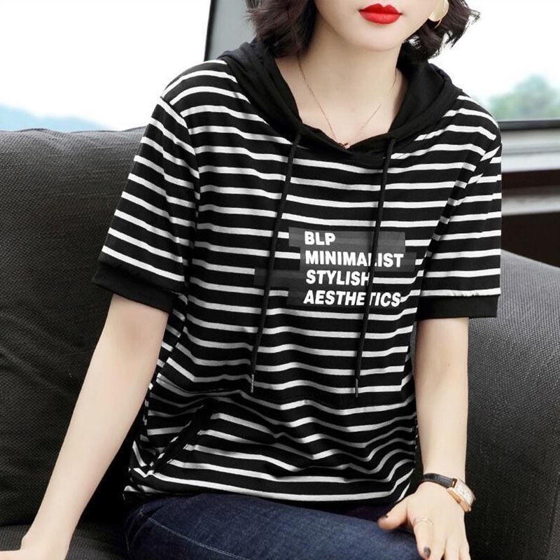 Women's short sleeve cheap hooded t shirt