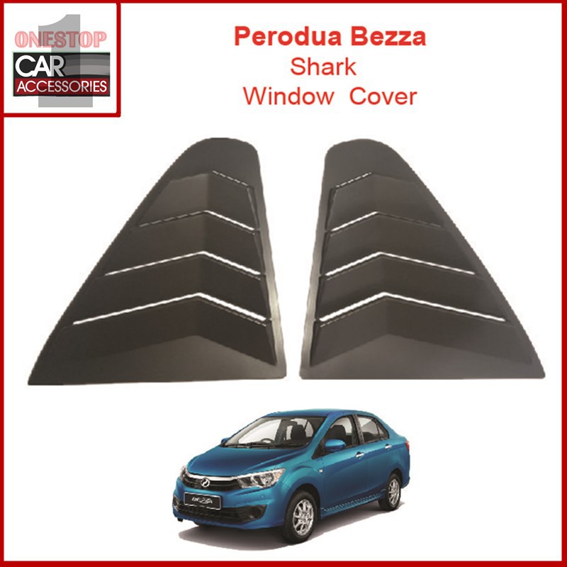 Perodua Bezza Black Rear Side Shark Louver Window Cover Triangle Mirror ...