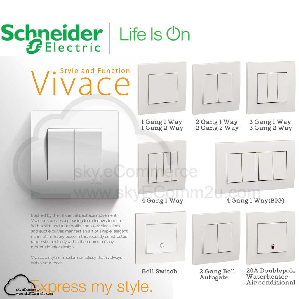 Schneider Vivace 13A 15A 1 GANG 2 GANG 3 GANG 4 GANG 2 WAY BELL ...