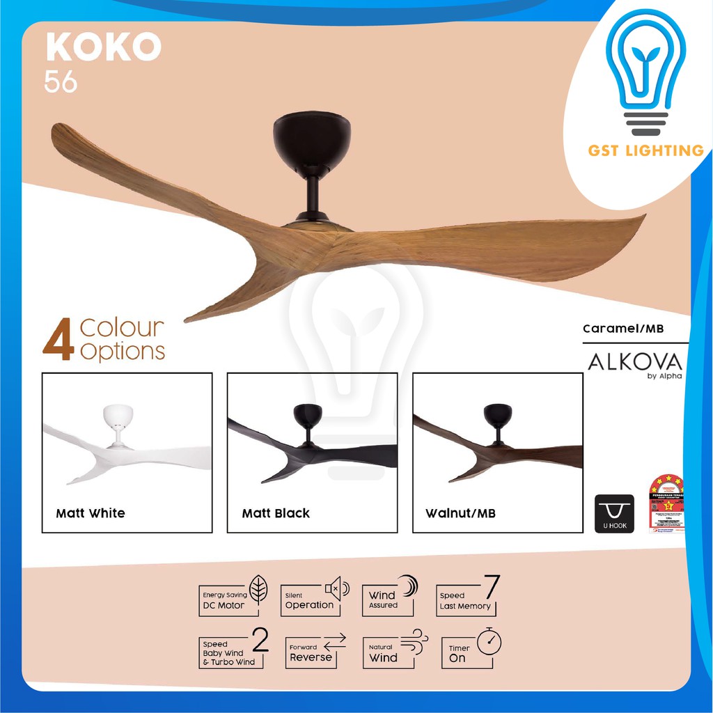ALPHA Alkova Koko G1 (Designer Fan) 3 Blades 56 Inch DC Motor Remote ...