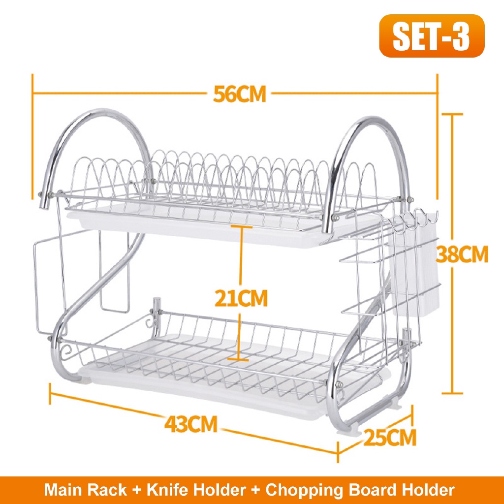 2/3 Tiers Stainless Steel Home Washing Kitchen Sink Dish Drainer ...