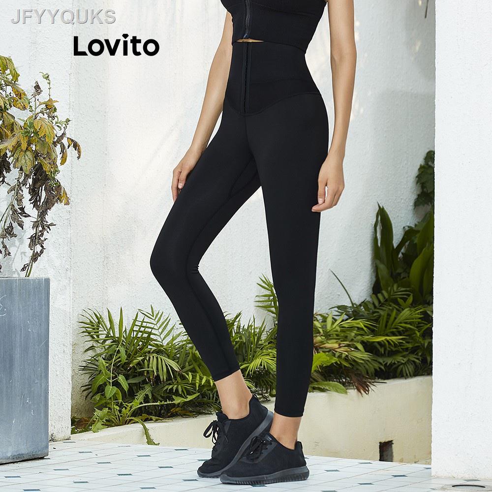 【New stock】 Lovito High Waist Plain Body Shaping Yoga Pants L02107