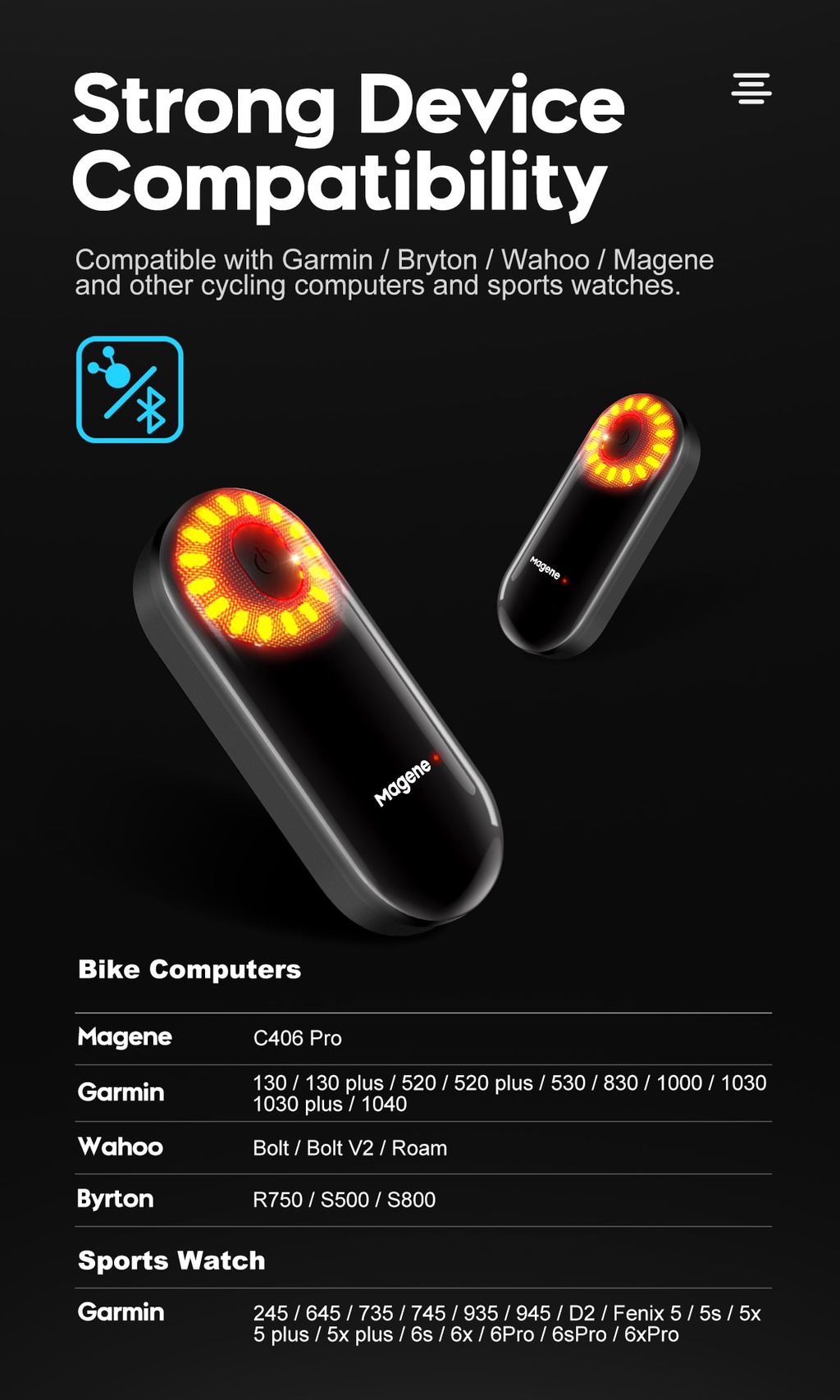 MAGENE L508 Bicycle Smart Radar Rear Light Bluetooth Ant+ Garmin Wahoo