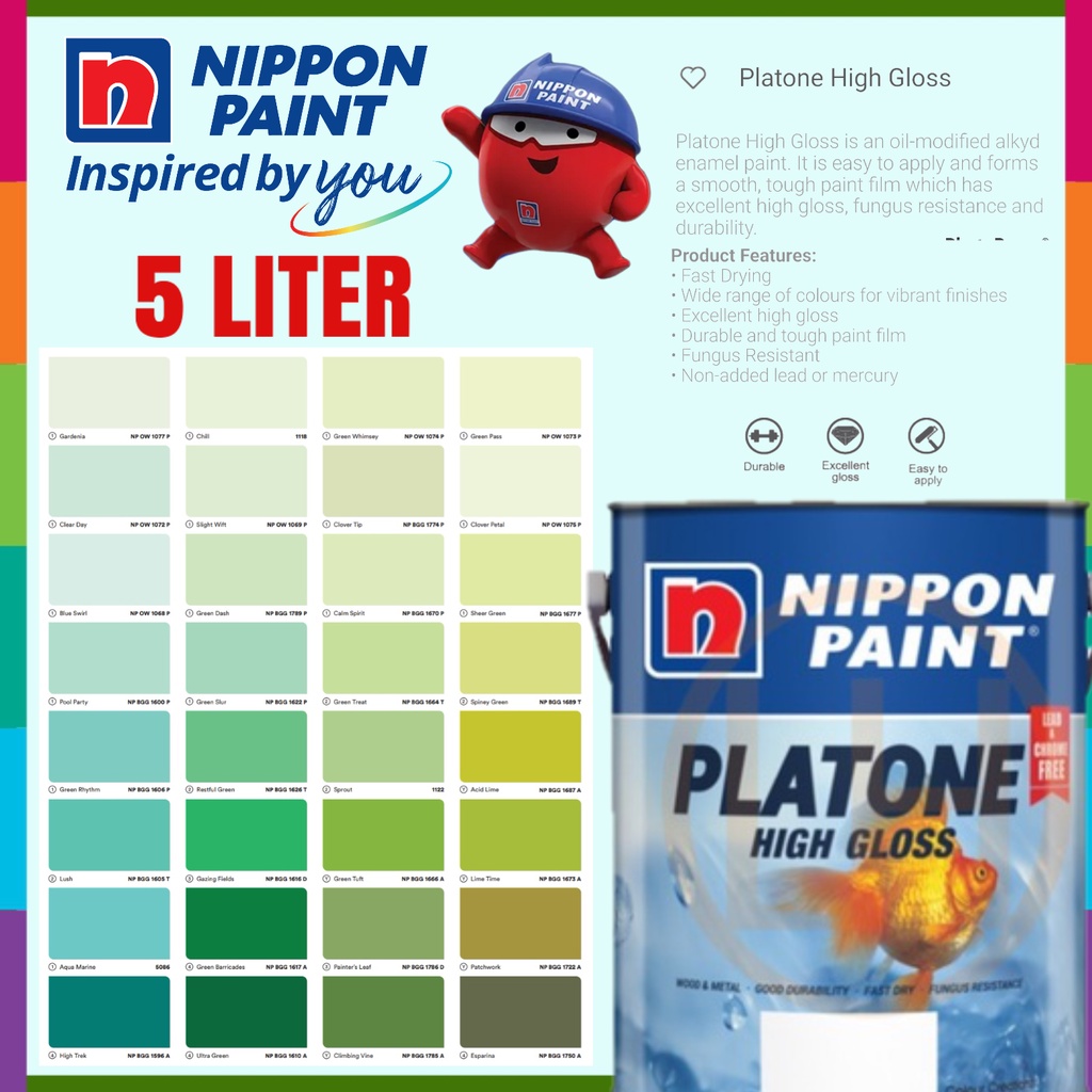 🔥 FOC FREE GIFT 🔥5L Nippon Paint Platone High Gloss Wood & Metal // CAT ...