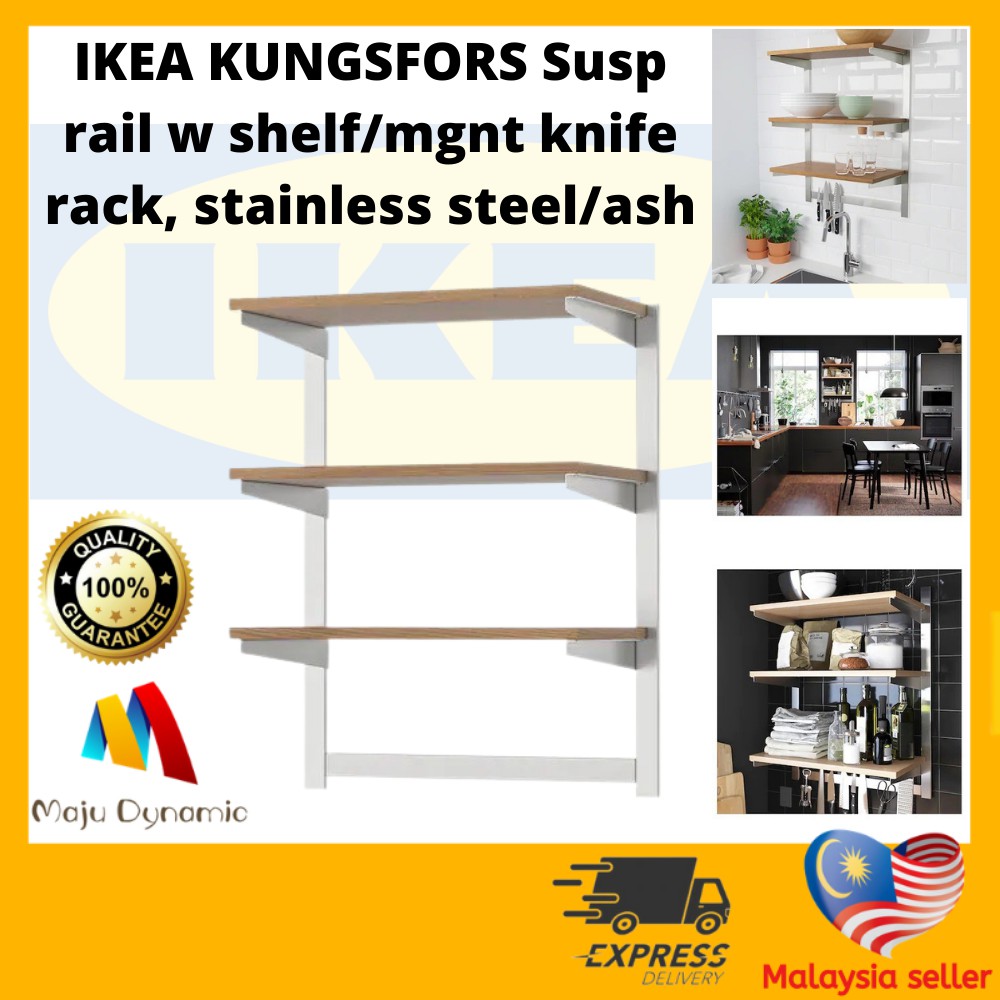 KUNGSFORS Susp rail w shelf/mgnt knife rack, stainless steel/ash - IKEA