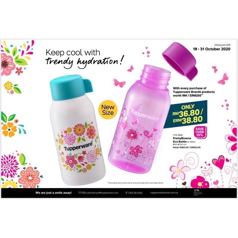 Tupperware Pretty Blooms Eco Bottle 350ml | Shopee Malaysia