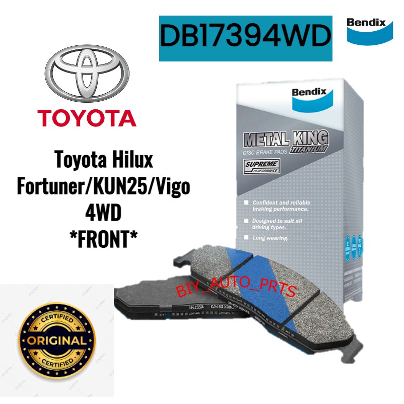 Bendix Front Disc Brake Pad For Toyota Hilux Fortuner/KUN25/Vigo 4WD