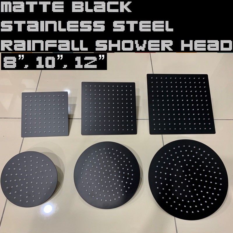 Matte Black Stainless Steel Rainfall Shower Head 8” ,10”,12” Round ...