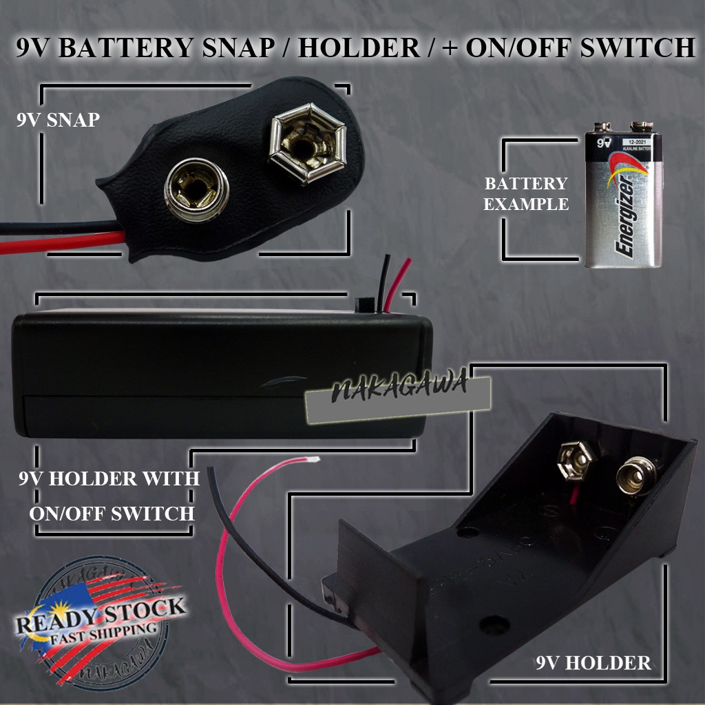 9V BATTERY HOLDER WITH ON OFF SWITCH / HOLDER / BATTERY SNAP WITH WIRES ...