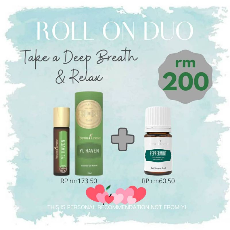 YOUNG LIVING'S ROLLON DUO (YL HAVEN & PEPPERMINT FLAVORING) Shopee