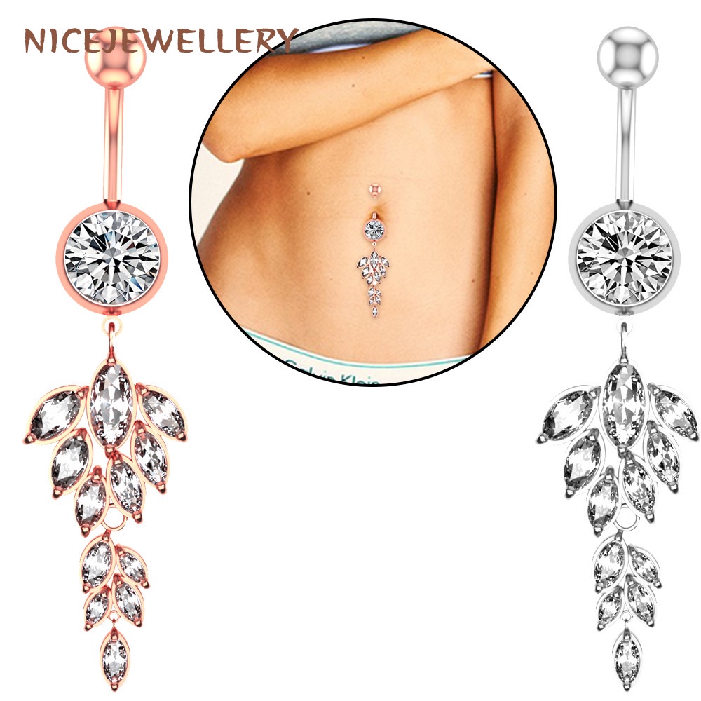 Dangle Navel Piercings Leaf Pattern Belly Rings Silver Color Navel