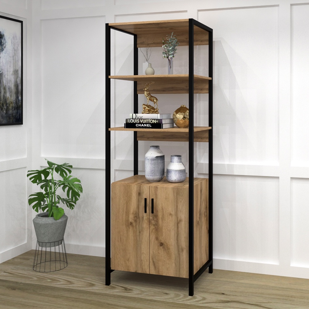ROAM NORMAD Metal Frame Cabinet Bookshelf 2 Door Wotan Oak Rak Living ...