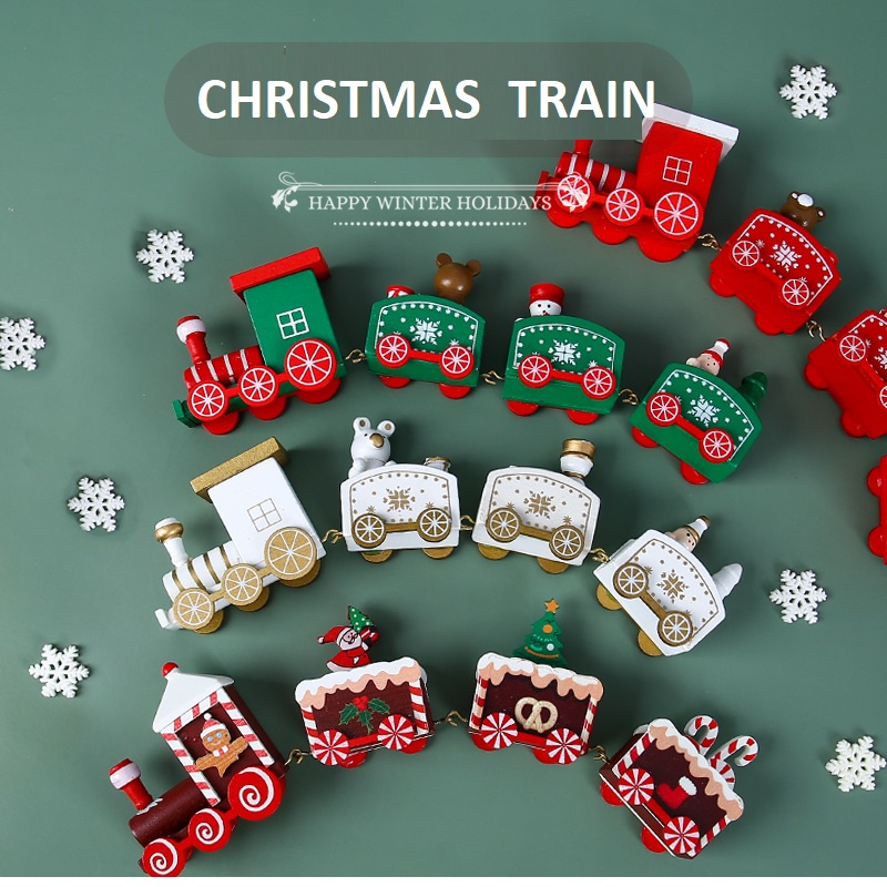 Wooden Christmas Train Cake Decoration Cake Topper Figurine ...