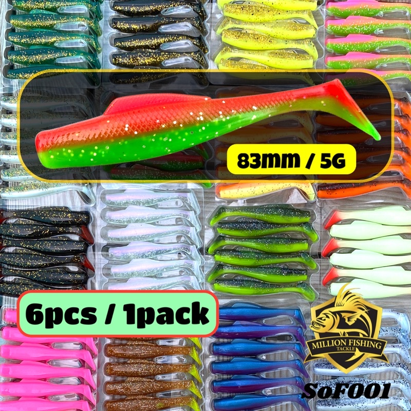 SoF001 - 8cm】Soft Plastic Lure 6pcs Killer Soft Bait Zman Fishing Lures T  tail Umpan SP Casting Siakap Haruan