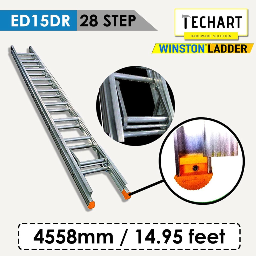 Original WINSTON ED15DR 28 Rungs Premium Aluminium Double Pole Ladder ...