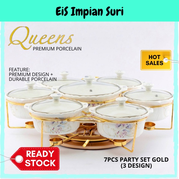 (Ready Stock!!) EIS (RA39) Queens Porcelain 7pcs Food Warmer with Rack ...