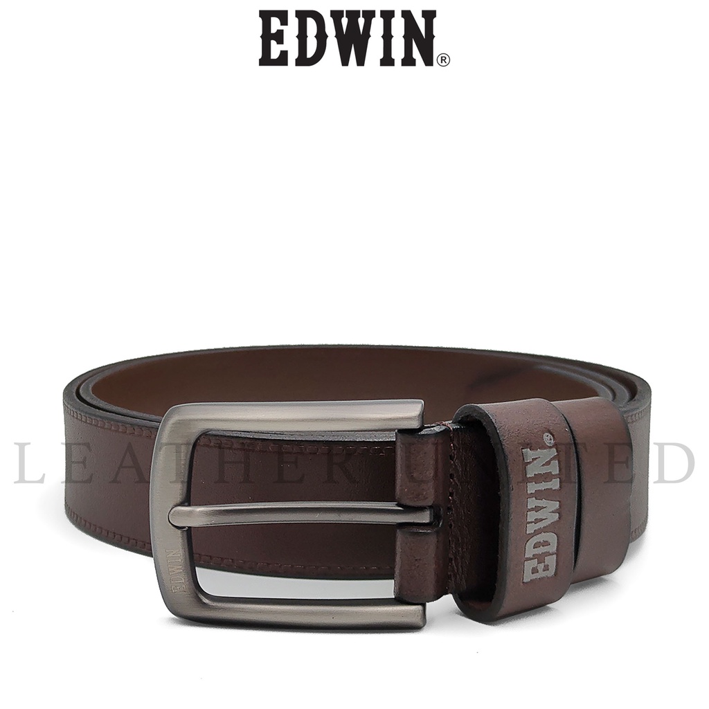 Edwin Genuine Top Grain Leather 35MM Vintage Logo Pin Buckle Belt # ...
