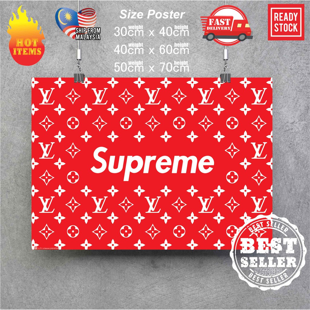 Ready Stock]Supreme x 3D Logo poster, Streetwear poster, Street icon, Wall sticker, Wall deco, Frame poster