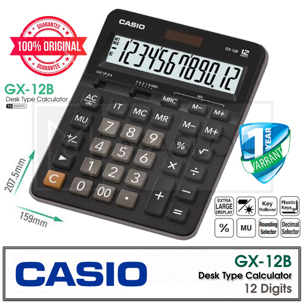 Casio GX-12B 12Digit Desk Type Calculator (Extra Large Display ...