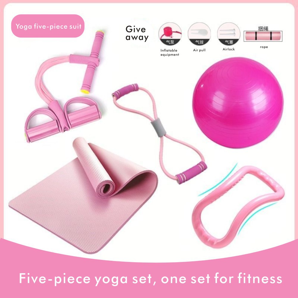 Lady yoga fitness equipment sets for beginners five pieces yoga mat pedal  tensioner yoga ball yoga ring eight-character rope yoga fitness equipment  female suit