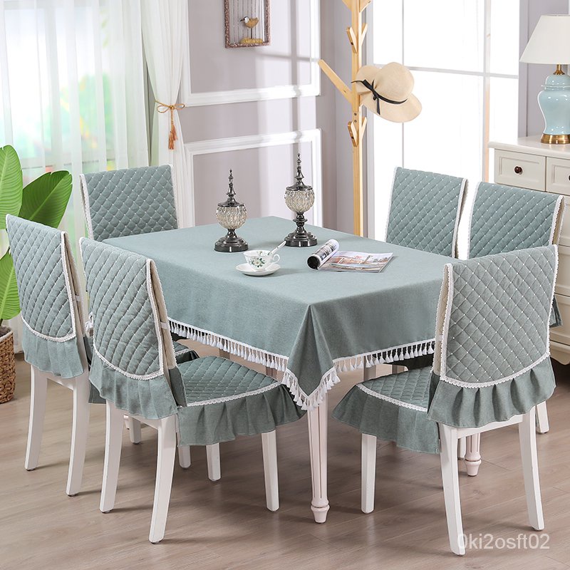 kain meja Solid color dining table fabric rectangular dining chair