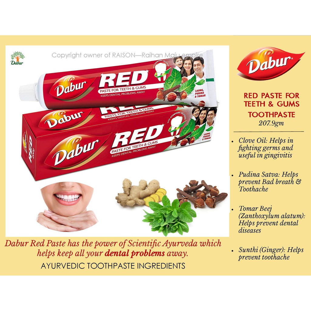 Dabur RED PASTE FOR TEETH & GUMS AYURVEDIC TOOTHPASTE 200gm Shopee