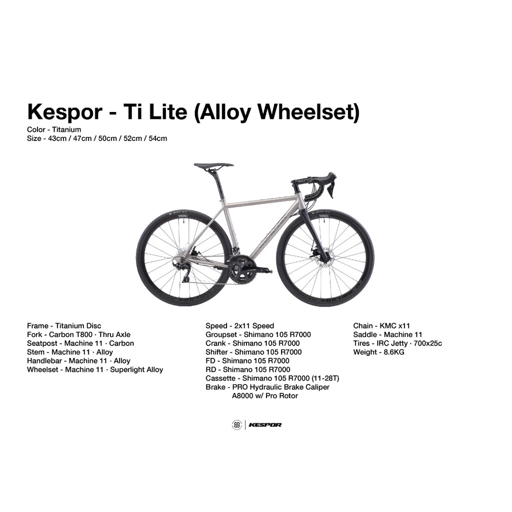 KESPOR OPAL TI LITE TITANIUM ROAD BIKE DISC SHIMANO FULL 105 43cm 47cm 50cm Shopee Malaysia