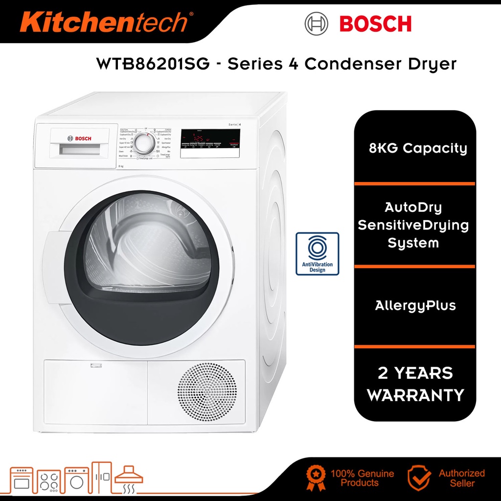 Bosch WTB86201SG Serie4 Free Standing Front Load Condenser Dryer