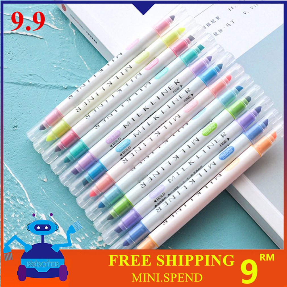 12ps/Hanku Fluorescent Set Replace Zebra Mildliner Double Sided Highlighter Pen Shopee Malaysia