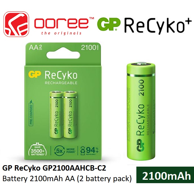 GP RECYKO + 2100 MAH RECHARGEABLE AA BATTERY 2 PCS (GP210AAHCBC2