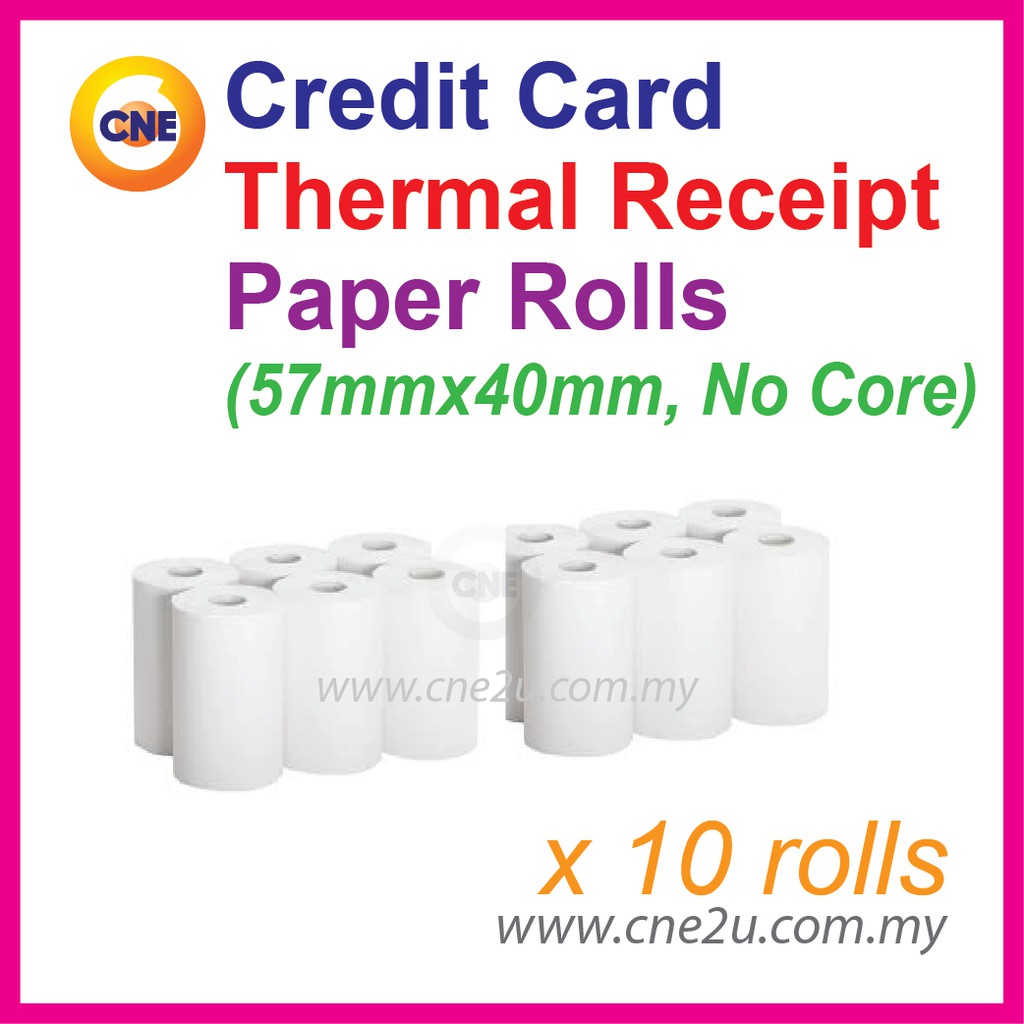 Coreless Thermal Receipt Rolls 57mm x 40mm (10 rolls) Suitable for Grab ...
