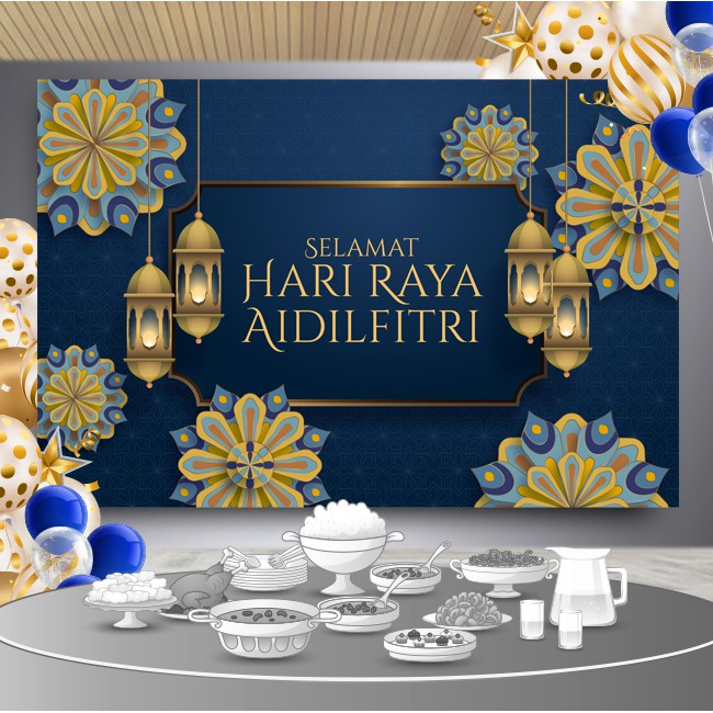 Banner Decoration / Backdrop - Hari Raya Aidilfitri / Hari Raya Haji ...