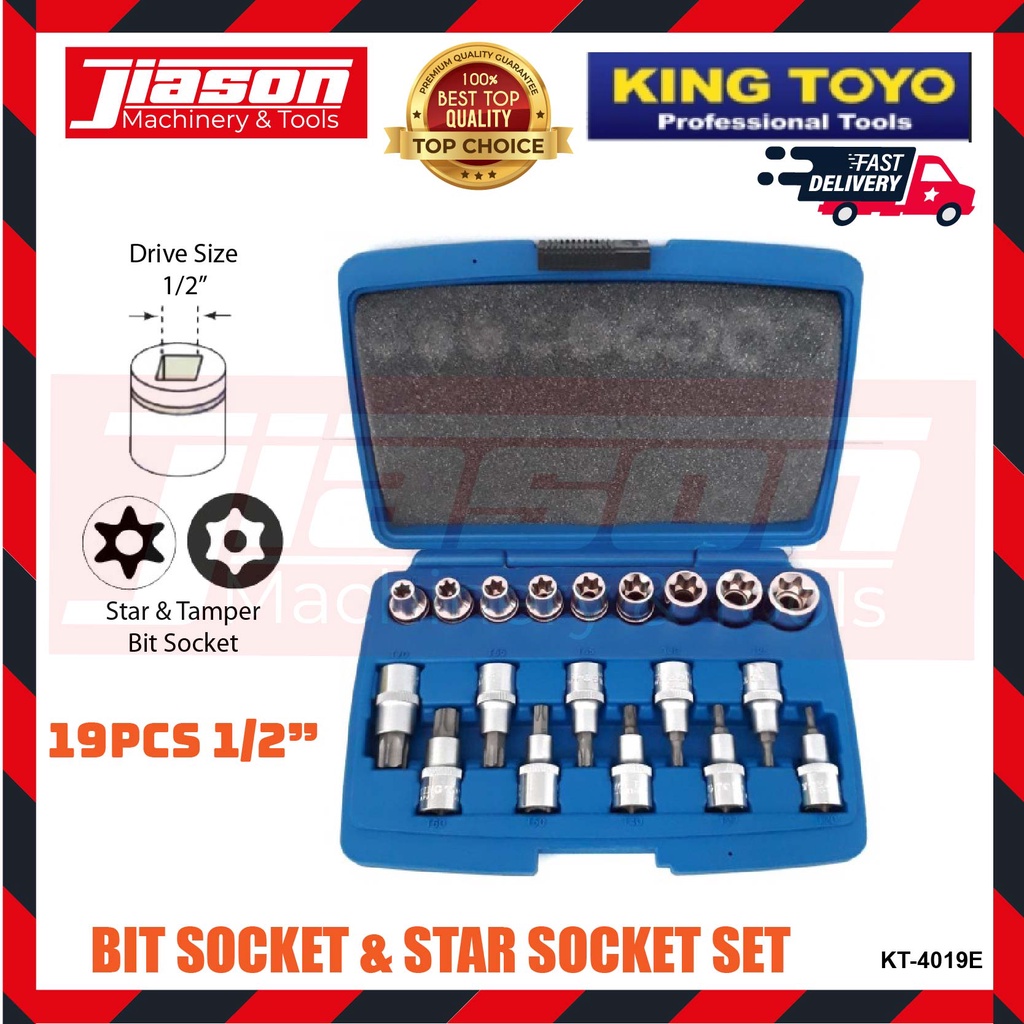KING TOYO KT4019E / KT4019E / KTSWS19 19PCS 1/2" Bit Socket & Star