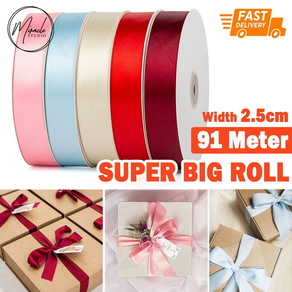 ⚡️Ready Stock⚡️91M 25mm Ribbon Big Roll Satin High Quality Rebben DIY ...