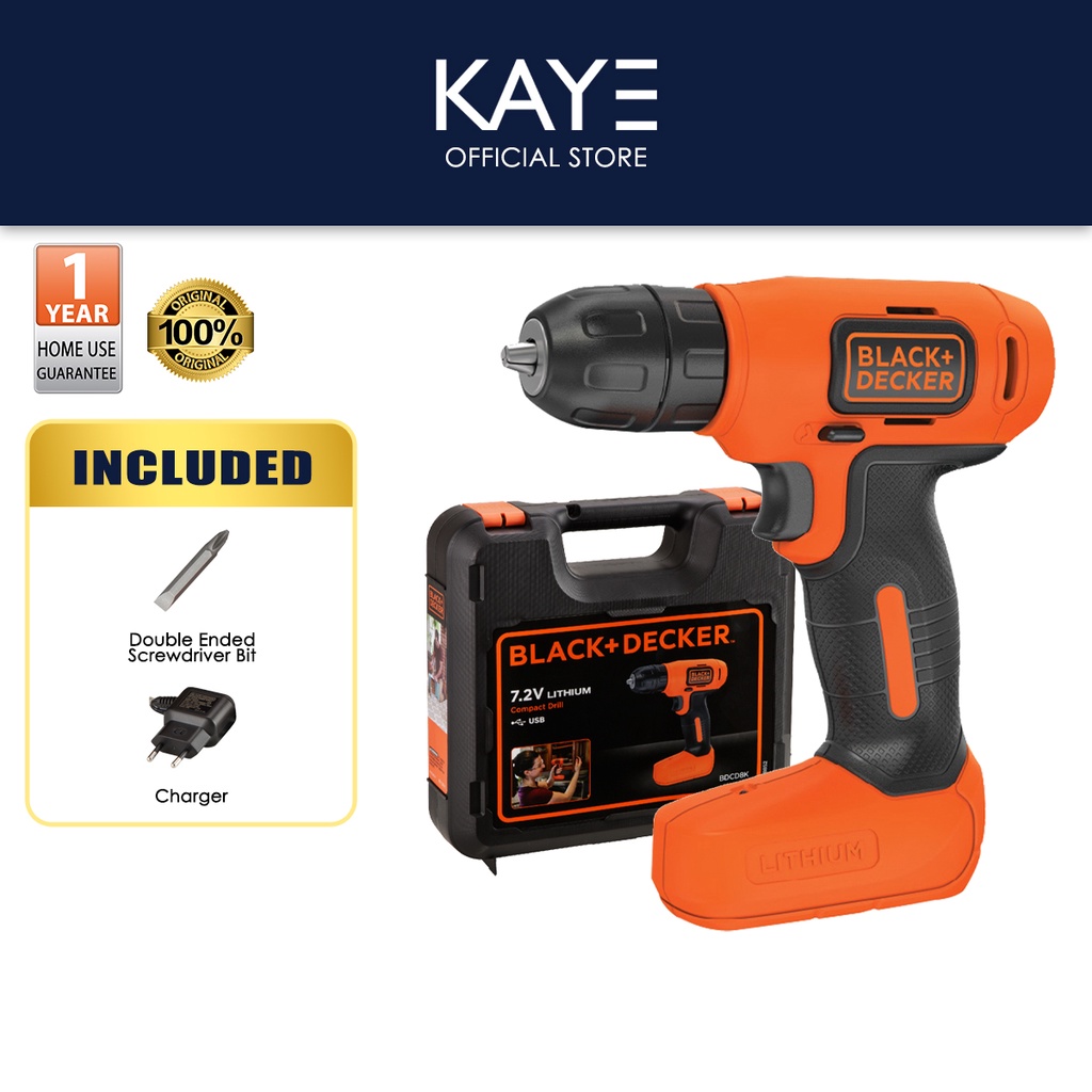 BLACK DECKER 7.2V Li Ion Cordless Drill Driver With Micro USB