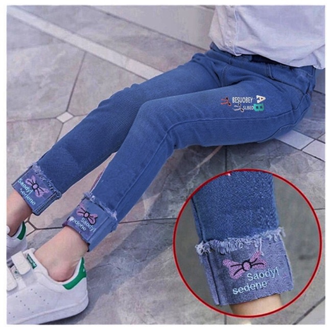 3 11 Baby Kids Girl Embroidery Pants Ankle Length Denim Trousers